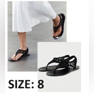 Zara - Ladies, Low Heel Sandals - Black. Size: 8 (US) NWT
